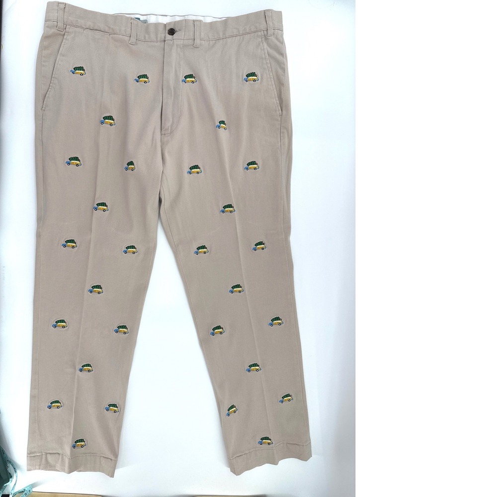 Castaway‎ (Tan) Christmas Tree Woodie Wagon Embroidered Chino Pants Mens 40
